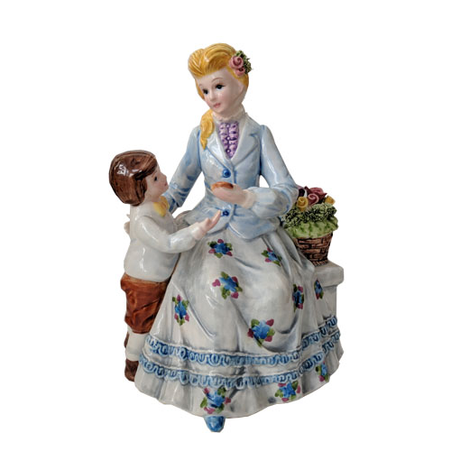 Porcelain Music box with Woman and Child 