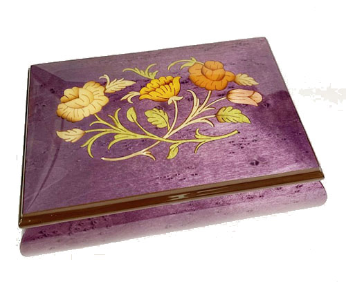 Purple floral Italian inlay music box