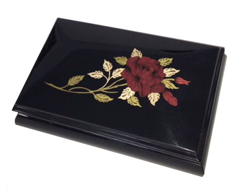 Red Rose on High Gloss Ebony Finish Music Box