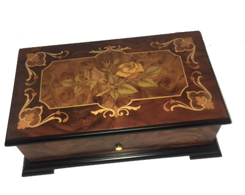 Reuge Framed Rose on Rosewood Music Box (3.72)