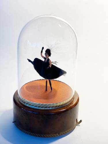 Vintage Reuge Can-can Dancer in Black Dress under Dome