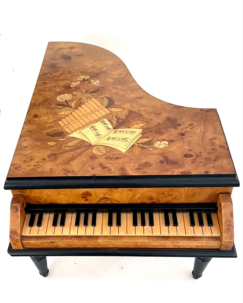 Vintage Reuge Piano with Music and Pan Pipe Inlay