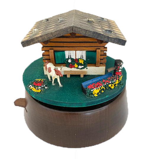rotating Chalet Scene with cow head up