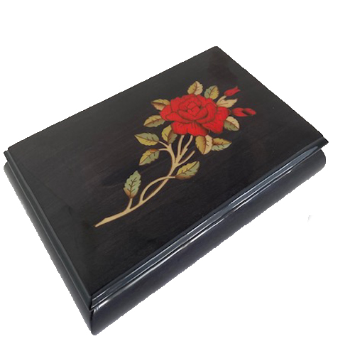 Red Rose on High Gloss Ebony Finish Music Box