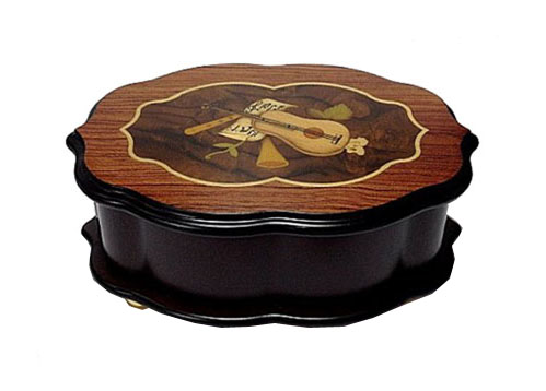 Small Scallop Style Oval Walnut Music Box 