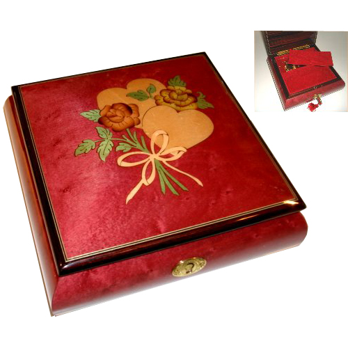 Square Music Box with Hearts and Flowers