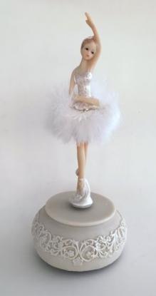 rotating ballerina with feathered tutu musical figurine