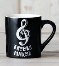 black mug that says