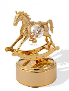 musical rocking horse in 24k gold plate with swarkovski crystals