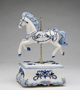 Single Carousel Horse in Delft Blue Moves to music