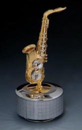 24K Gold Plated Saxophone with Austrian Crystals Music Box Figurine