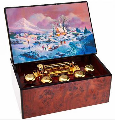 Illuminated Concertina Music Box with Skating Scene