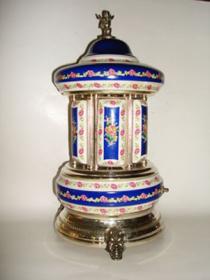 Blue with pink rose bud pattern on white Sevres Style Reuge Carousel Moaque