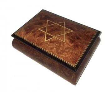 Music Box in Burled Elm, Rubbed Finish with Star of David