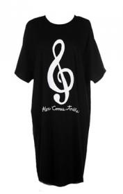 Here comes treble written in white with G Clef sign on Black Night Shirt