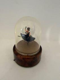 Vintage Reuge Can-Can Dancing Ballerina in Black under Dome