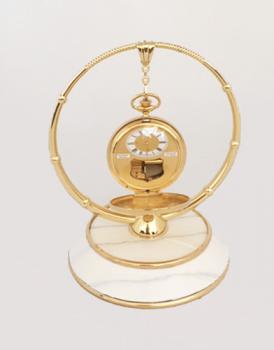 White enamel and brass pocket watch display stand by Boegli Watch Co.