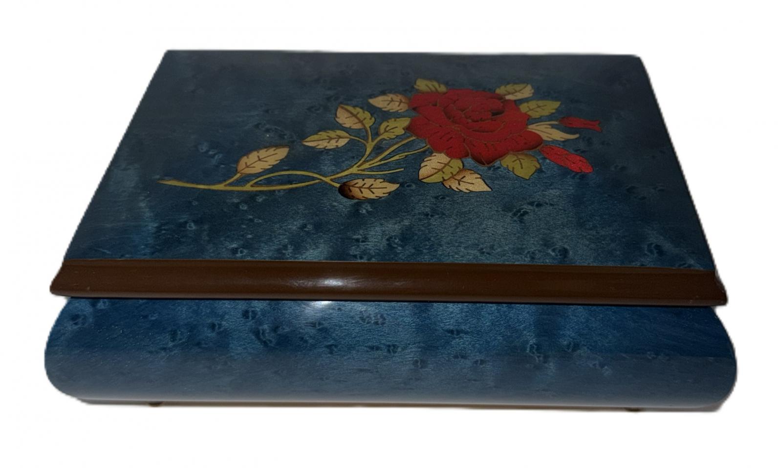 Blue Music Box with Red Rose 