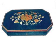 Large Blue Music Box with Floral Inlay