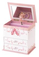 Angel-Jewelry box featuring ballet shoes with mirror and twirling ballerina