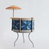 colorful 3.5" miniature snare drum with cymbal figurine