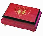 Wine Red Music box with Italian Two Swans and Heart inlay