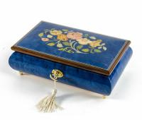 Inlaid Flowers on Royal Blue Musical Box