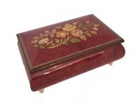 Italian Marquetry Floral Pattern on Dark Burl Elm Music Box 