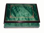 Green Music box with inlaid Arabesque Design