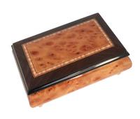 Italian two tone Elm Musical Box with rectangular pattern and Walnut Trim