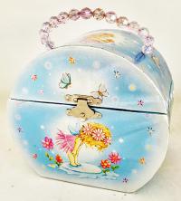 carry Along iridescent pink/blue beaded handle with blue metallic box - butterflies and ballerina