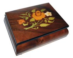 Floral Inlay on Dark Elm Musical Box