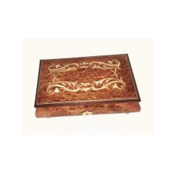 Elm Musical Box With Graceful Mirrored Scroll Work