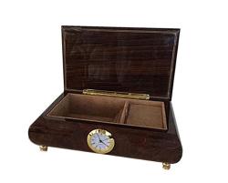 High Gloss Walnut Musical Box with Clock