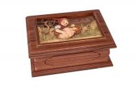 Vintage Anri Carved Hummel "Chick Girl" on Staright grained Walnut Music Box