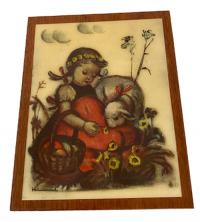 Hummel Vintage Girl with Lamb Decoupage on Music Box