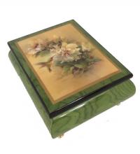 Humming Bird with Hibiscus Flowers on Green Music Box by Ercolano