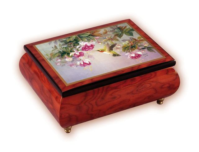 Hummingbird with Fuchsia Flowers Music Box 