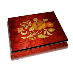 Floral Pattern inlay on wine finished elm box