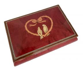 Italian Inlay of Lovebirds on a Heart of Ribbon