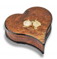 heart shaped Italian inlaid Heart and Flowers on burl elm music box