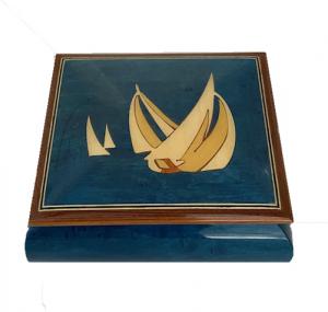 Sailboats on blue musicl box