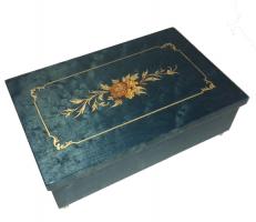 Italian Framed Floral Inlay on Straight Lined Elm Musical Box                   