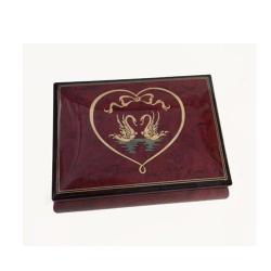 Italian Heart Inlay with Two Swans on Wine Red Music Box