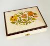 White Musical Box with Floral Italian Inlay, Lock and Key