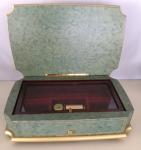 Green Music Box with Brass Scroll Work Interior view 