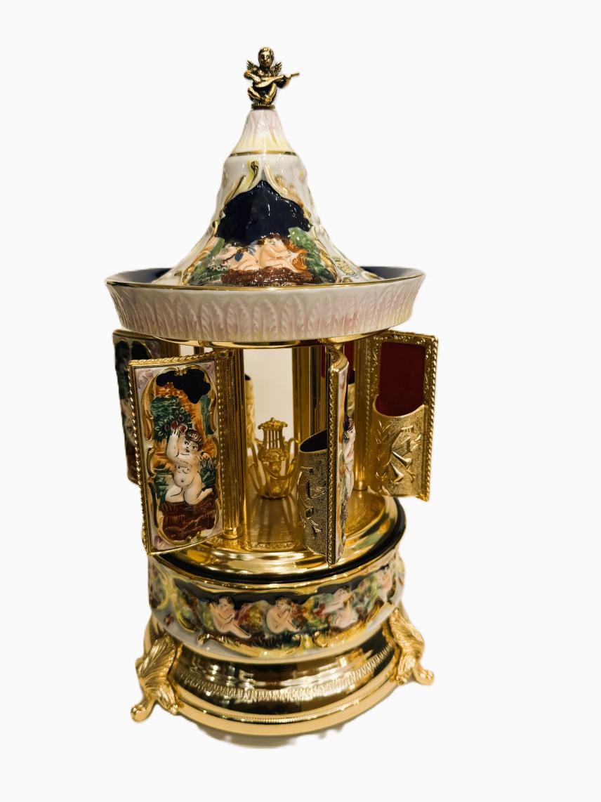 Capodimonte on Cobalt Blue Background Carousel Mosque with Harp