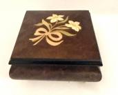Italian Inlay Music Box with Lilies and Pink Ribbon