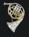 Brooch French Horn Pave Diamonds and 14K Gold