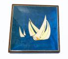 Sail boats Italian inlay on a Blue Music Box